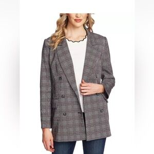 CeCe Blazer Double Breasted Plaid Women Grey Sz 8 NEW with tag